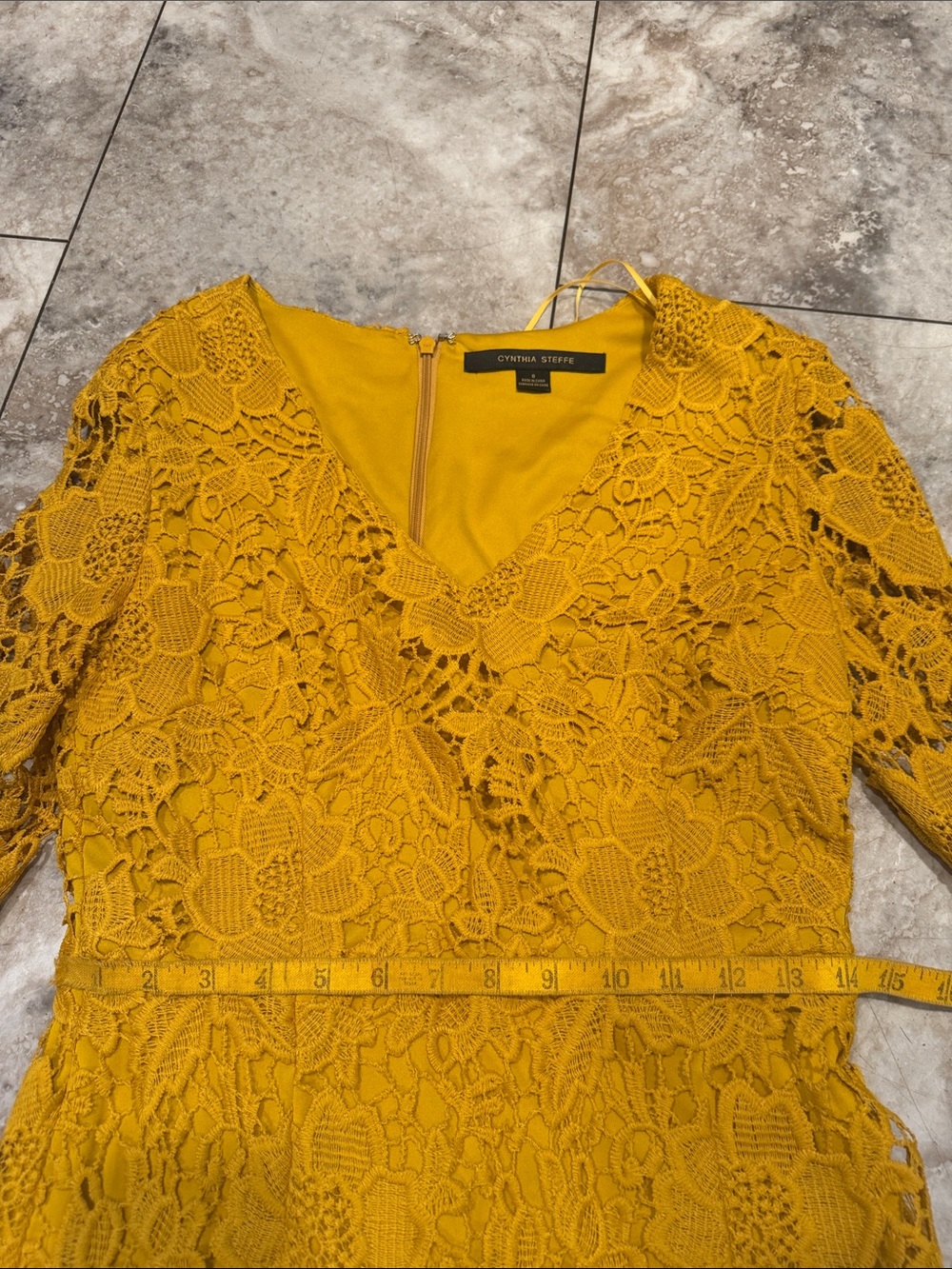 Cynthia Steffe Mustard Floral Lace Mini Dress - Picture 2 of 8